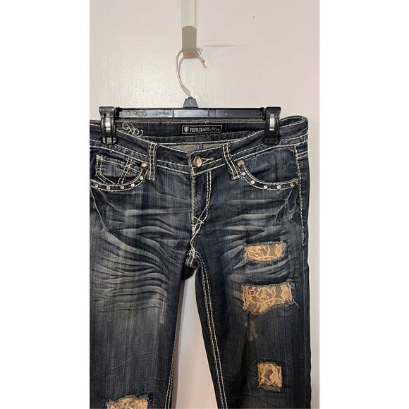 Pepe Jeans Womens Distressed Rolled Cuff Skinny Denim Low Rise Dark Wash Size 26 - Picture 4 of 13